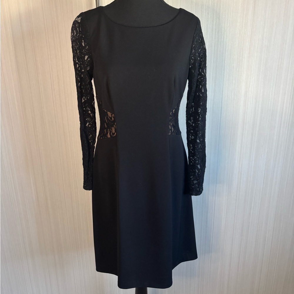 Nine West Black Sheath Lace Long‎ Sleeve Cocktail Dress Size 8